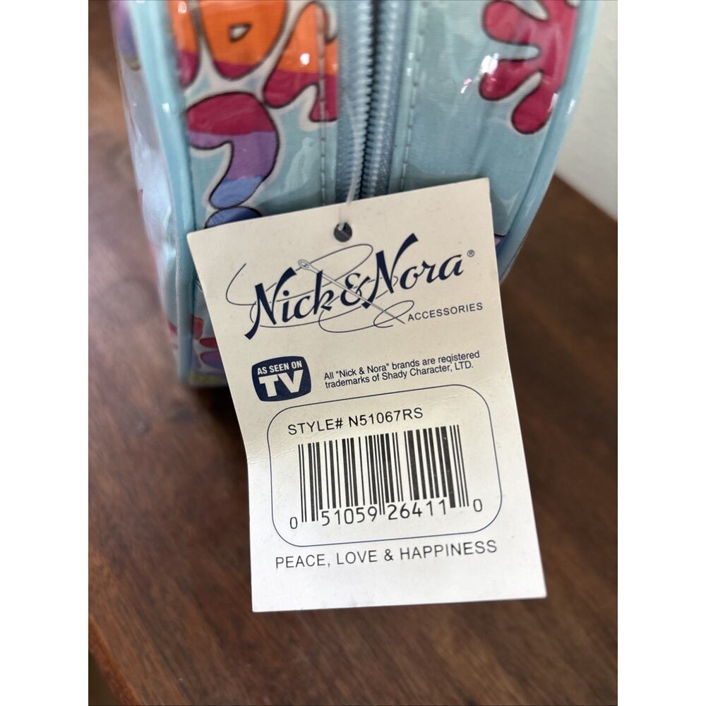 NICK & NORA Lunch Bag Cooler Bag Travel Make Up Peace Love Happiness Retro Blue - Picture 4 of 6